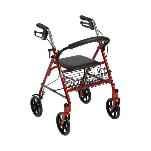 Drive Medical 10257RD-1 Four Wheel Rollator with Fold Up Removable Back Support, Red